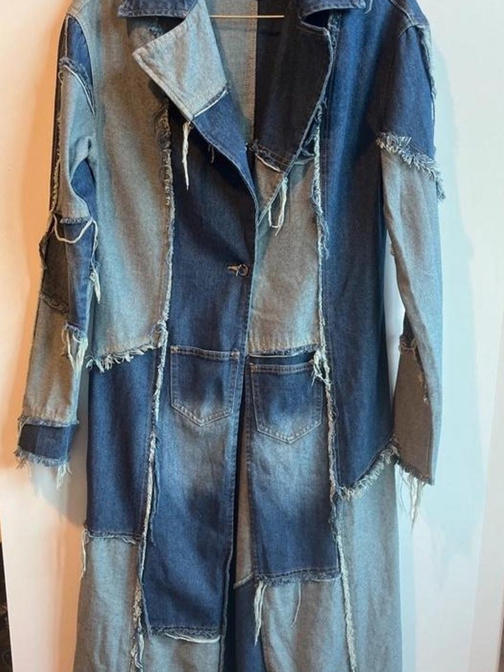 Fashion Nova Two-Tone Patchwork Denim Coat - Blue